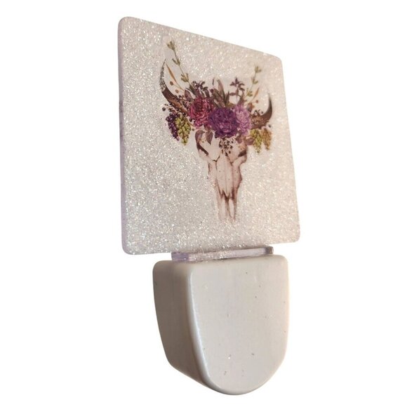 Decorative Skull & Floral Night Light Plug-In With Glitter Finish - Picture 5 of 7